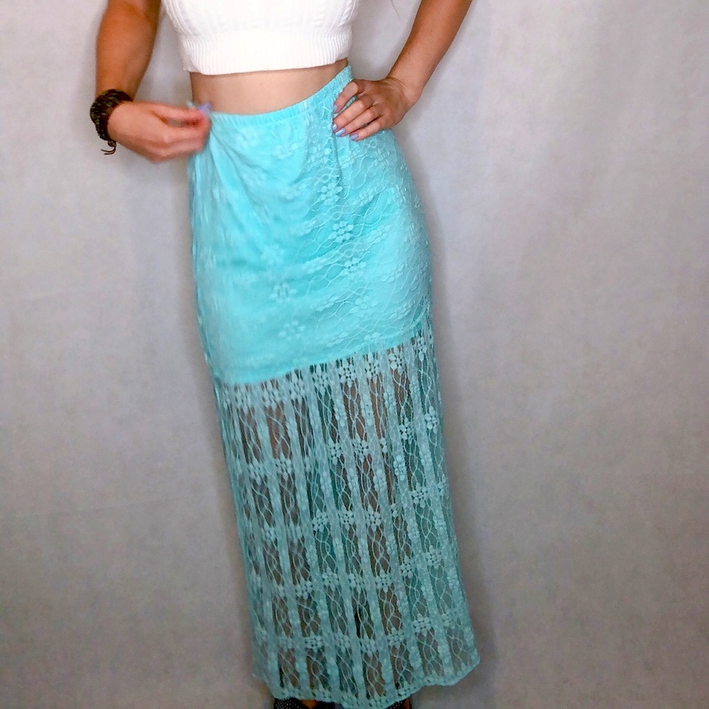 🦋✨ bright blue vacation maxi skirt long lace